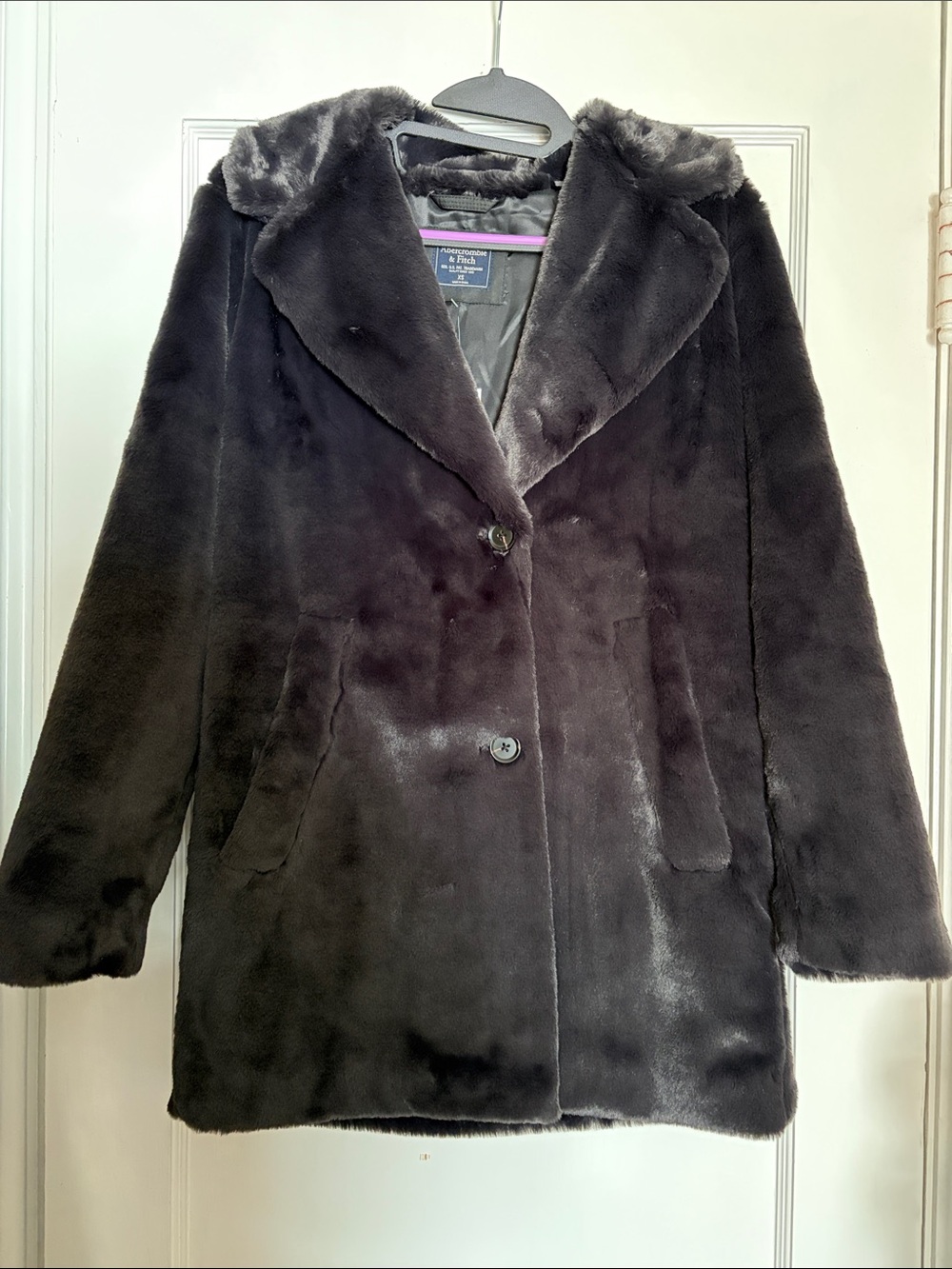 Abercrombie Fitch A&F Black Faux Fur Overcoat Mid-Length Extra Small